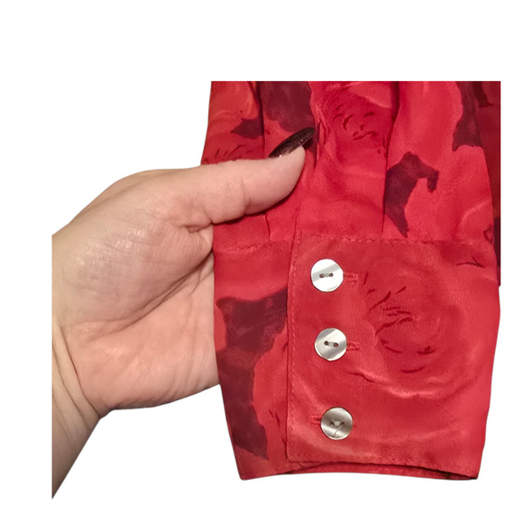 Apostrophe Semi-Sheer Top Womens Size 16 Red Dark Floral Long Sleeve Bloomcore - Picture 6 of 9